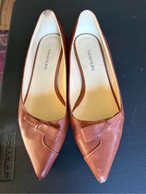 Sarah Flint Cognac Pointed-Toe Leather Flats